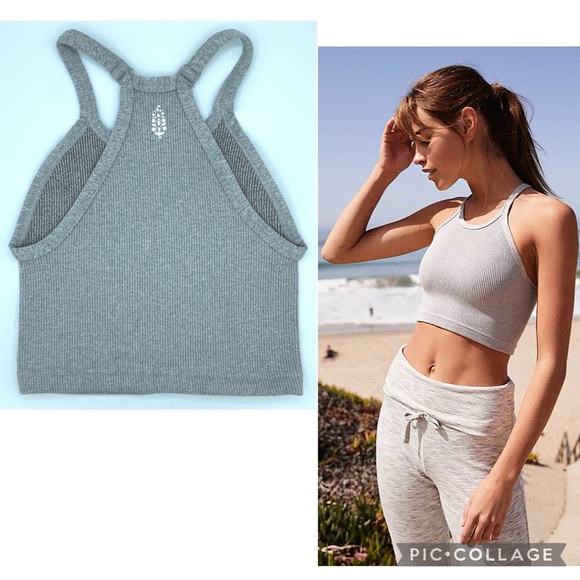 NEW! FREE PEOPLE Movement Happiness Runs Crop Brami Tank Top M/L Heather Gray - Picture 1 of 10